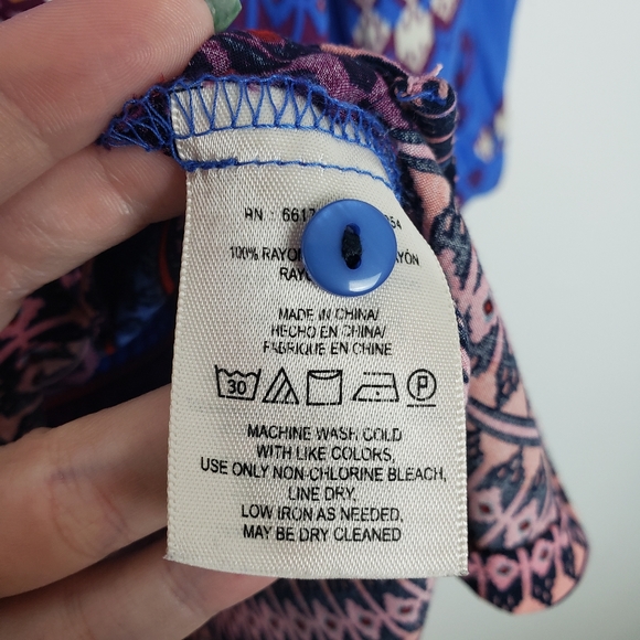 Anthro Maeve Blue Woodland Walk Aztec Blouse 2 - Picture 6 of 8